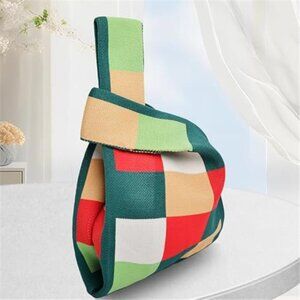 Small Multicolor Crochet Knit Knot Wrist Bag Cute Mini Tote Wristlet Pouch Purse